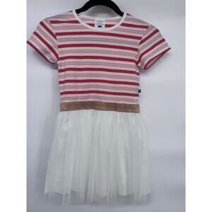 Toobydoo Girls Pink White Striped Tutu Dress 8Y Glitter Waistband Knee Length